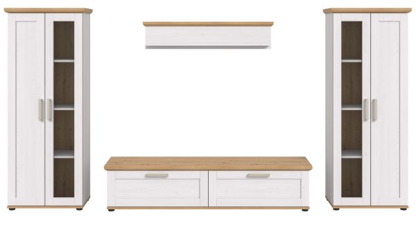 Wohnwand Mirano in wei Lrche und Eiche Artisan Landhaus Wohnkombination 4-teilig 316 cm