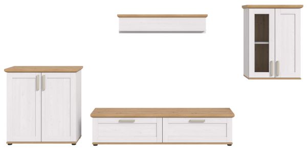Wohnwand Mirano in wei Lrche und Eiche Artisan Landhaus Wohnkombination 4-teilig 336 cm
