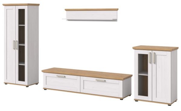 Wohnwand Mirano in wei Lrche und Eiche Artisan Landhaus Wohnkombination 4-teilig 316 cm