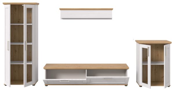 Wohnwand Mirano in wei Lrche und Eiche Artisan Landhaus Wohnkombination 4-teilig 316 cm