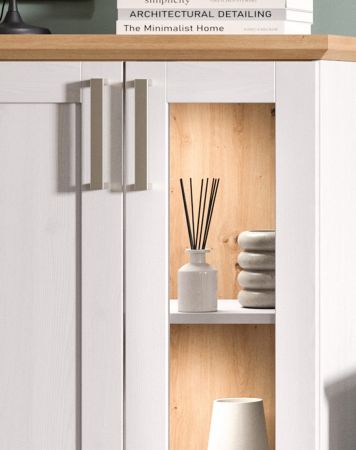 Wohnwand Mirano in wei Lrche und Eiche Artisan Landhaus Wohnkombination 4-teilig 316 cm