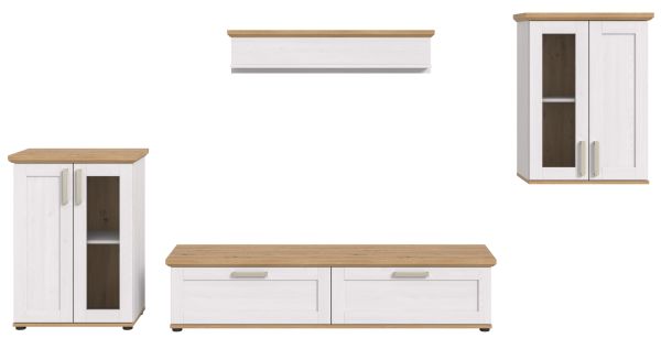 Wohnwand Mirano in wei Lrche und Eiche Artisan Landhaus Wohnkombination 4-teilig 316 cm