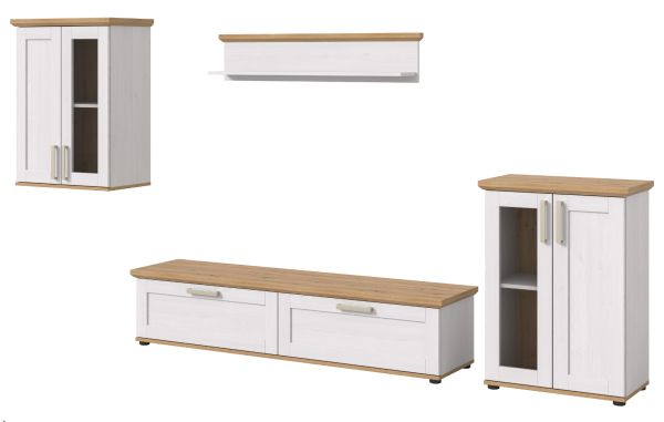 Wohnwand Mirano in wei Lrche und Eiche Artisan Landhaus Wohnkombination 4-teilig 316 cm