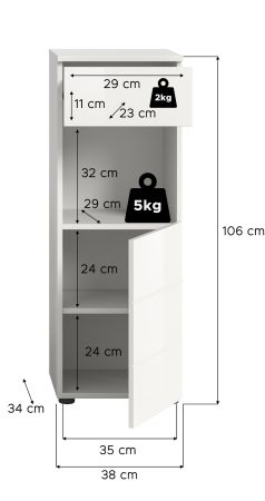 Badezimmer Kommode Larik in wei Hochglanz Badschrank 38 x 106 cm
