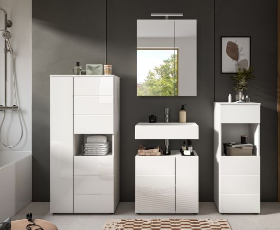 Badezimmer Kommode Larik in wei Hochglanz Badschrank 38 x 106 cm