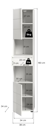 Badezimmer Hochschrank Larik in wei Hochglanz Badschrank 38 x 190 cm