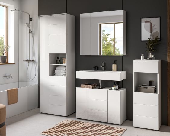 Badmbel Set 4-teilig Larik in wei Hochglanz Badkombination 210 x 190 cm