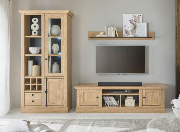 Vitrine Dorset in Eiche Gold Landhaus Vitrinenschrank 105 x 214 cm, Soft-Close