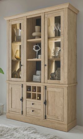 Buffet Dorset in Eiche Gold Landhaus Vitrinenschrank 147 x 214 cm, Soft-Close