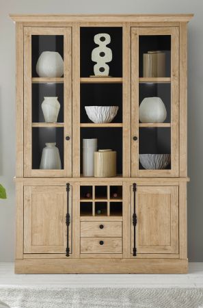 Buffet Dorset in Eiche Gold Landhaus Vitrinenschrank 147 x 214 cm, Soft-Close