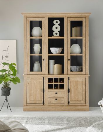 Buffet Dorset in Eiche Gold Landhaus Vitrinenschrank 147 x 214 cm, Soft-Close