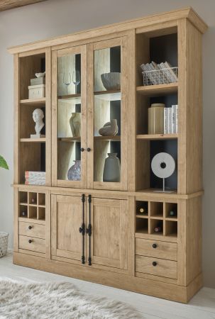 Buffet Dorset in Eiche Gold Landhaus Vitrinenschrank 193 x 214 cm, Soft-Close