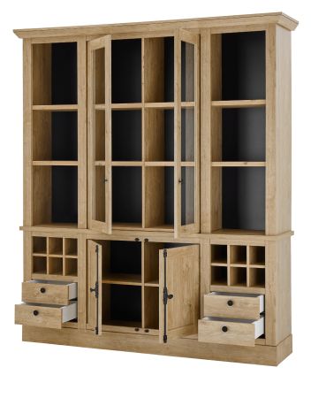 Buffet Dorset in Eiche Gold Landhaus Vitrinenschrank 193 x 214 cm, Soft-Close
