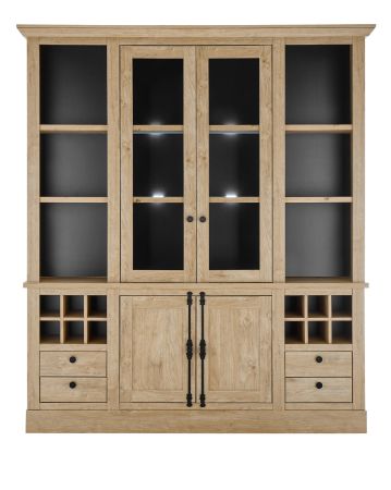 Buffet Dorset in Eiche Gold Landhaus Vitrinenschrank 193 x 214 cm, Soft-Close