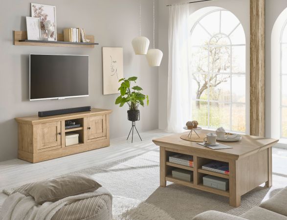 TV-Lowboard und Wandboard Dorset in Eiche Gold Landhaus Set 2-teilig 152 cm, Soft-Close