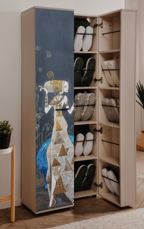 Schuhschrank Logu in Samt Bergonzoli Druck 74 x 182 cm, aufklappbar fr 30 Paar Schuhe