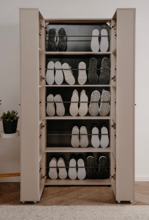 Schuhschrank Logu in Samt Bergonzoli Druck 74 x 182 cm, aufklappbar fr 30 Paar Schuhe