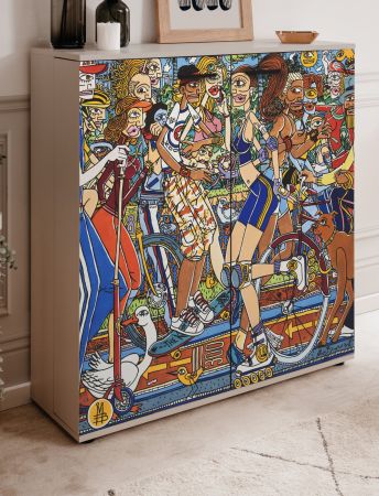 Schuhschrank Logu in Samt Bergonzoli Druck 100 x 110 cm, aufklappbar fr 24 Paar Schuhe