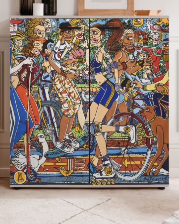 Schuhschrank Logu in Samt Bergonzoli Druck 100 x 110 cm, aufklappbar fr 24 Paar Schuhe