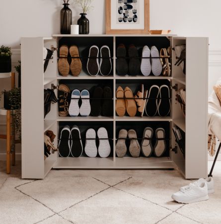 Schuhschrank Logu in Samt Bergonzoli Druck 100 x 110 cm, aufklappbar fr 24 Paar Schuhe