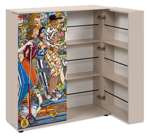 Schuhschrank Logu in Samt Bergonzoli Druck 100 x 110 cm, aufklappbar fr 24 Paar Schuhe