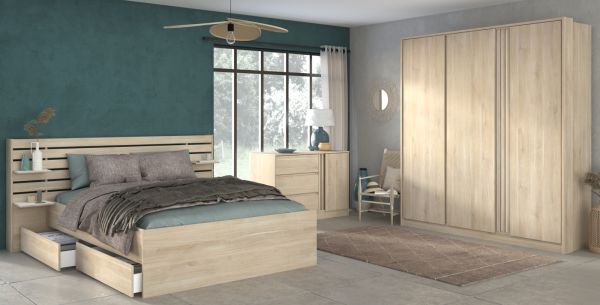 Parisot Schlafzimmer komplett Set Escale27 in Eiche japanisch Bett 180 x 200 cm