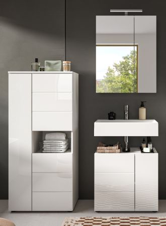 Badmbel Set 3-teilig Larik in wei Hochglanz Badkombination 135 x 190 cm