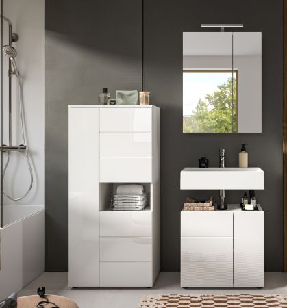Badmbel Set 3-teilig Larik in wei Hochglanz Badkombination 135 x 190 cm
