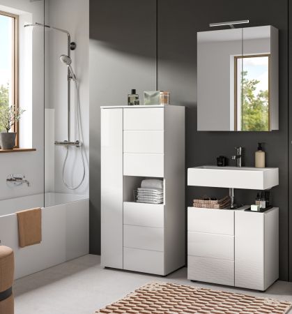 Badmbel Set 3-teilig Larik in wei Hochglanz Badkombination 135 x 190 cm