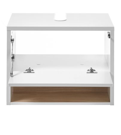 Waschbeckenunterschrank Glide in wei Hochglanz und Eiche 60 cm