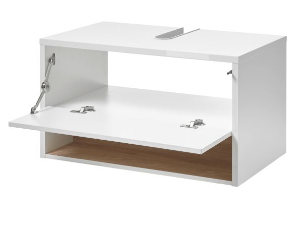 Waschbeckenunterschrank Glide in wei Hochglanz und Eiche 80 cm