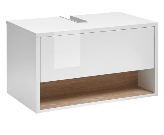 Waschbeckenunterschrank Glide in wei Hochglanz und Eiche 80 cm