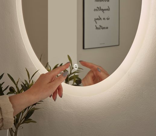 Badezimmer Spiegel Glide mit LED Beleuchtung und Touchschalter rund 60 cm