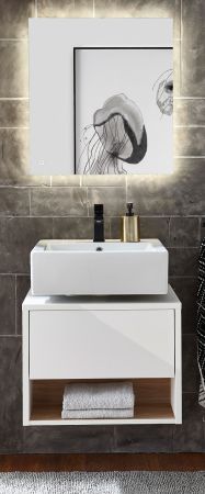 Badmbel Set 2-teilig Glide in wei Hochglanz und Eiche mit LED Beleuchtung 60 x 190 cm
