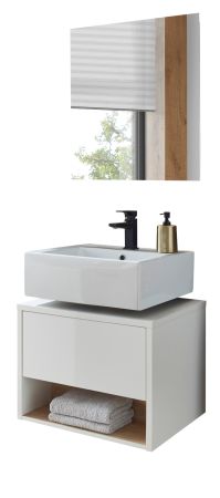 Badmbel Set 2-teilig Glide in wei Hochglanz und Eiche mit LED Beleuchtung 60 x 190 cm