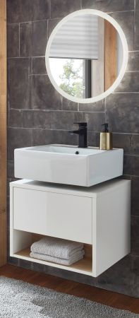 Badmbel Set 2-teilig Glide in wei Hochglanz und Eiche mit LED Beleuchtung 60 x 190 cm