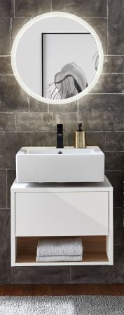 Badmbel Set 2-teilig Glide in wei Hochglanz und Eiche mit LED Beleuchtung 60 x 190 cm