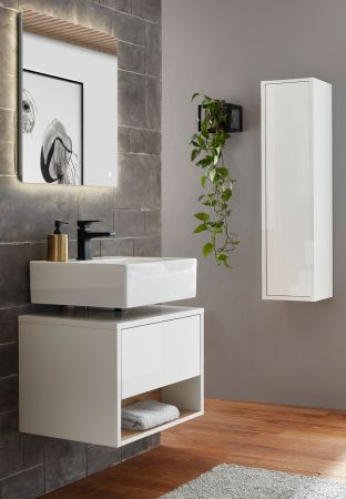 Badmbel Set 3-teilig Glide in wei Hochglanz und Eiche mit LED Beleuchtung 100 x 190 cm