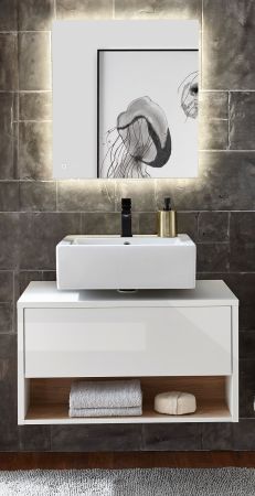 Badmbel Set 2-teilig Glide in wei Hochglanz und Eiche mit LED Beleuchtung 80 x 190 cm