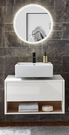 Badmbel Set 2-teilig Glide in wei Hochglanz und Eiche mit LED Beleuchtung 80 x 190 cm
