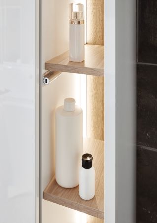 Badmbel Set 3-teilig Glide in wei Hochglanz und Eiche mit LED Beleuchtung 135 x 190 cm