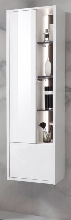Badezimmer Hochschrank Glide in wei Hochglanz und grau inkl. Beleuchtung 45 x 150 cm
