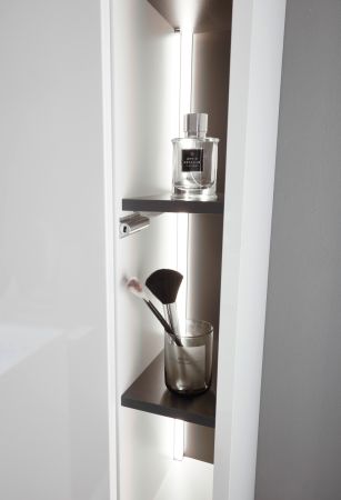Badezimmer Hochschrank Glide in wei Hochglanz und grau inkl. Beleuchtung 45 x 150 cm