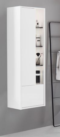 Badezimmer Hochschrank Glide in wei Hochglanz und grau inkl. Beleuchtung 45 x 150 cm