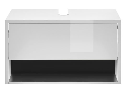 Waschbeckenunterschrank Glide in wei Hochglanz und grau 80 cm