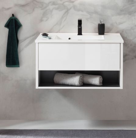 Waschbeckenunterschrank MIT Waschbecken Glide in wei Hochglanz und grau 80 cm