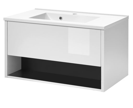 Waschbeckenunterschrank MIT Waschbecken Glide in wei Hochglanz und grau 80 cm