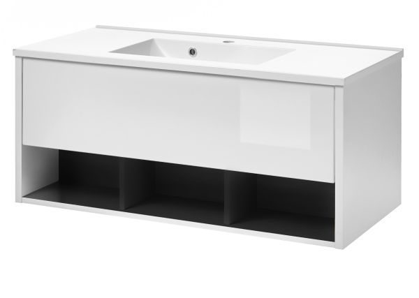 Waschbeckenunterschrank MIT Waschbecken Glide in wei Hochglanz und grau 100 cm