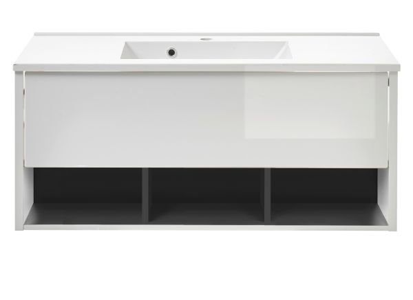 Waschbeckenunterschrank MIT Waschbecken Glide in wei Hochglanz und grau 100 cm