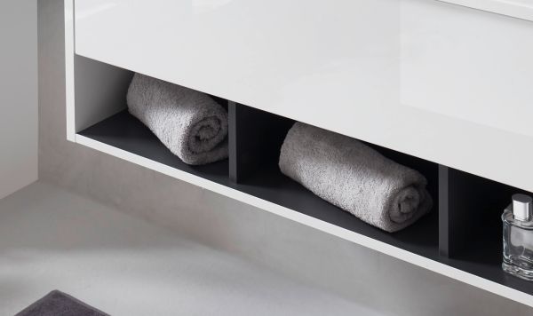 Waschbeckenunterschrank MIT Doppelwaschbecken Glide in wei Hochglanz und grau 120 cm